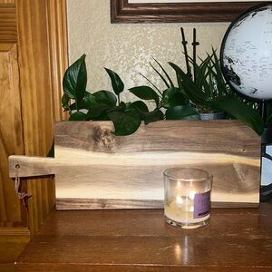 Real Wood Charcuterie or Decorative Board with Leather String Handle